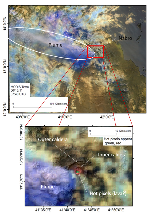 MODIS image of erupting Nabro volcano