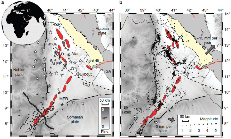 Map of distribution of earthquakes across Ethiopia