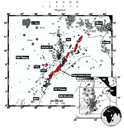 Distribution of earthquakes in Ethiopia